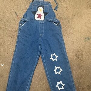 Blue Denim Women's Jeans Overalls with Star Design